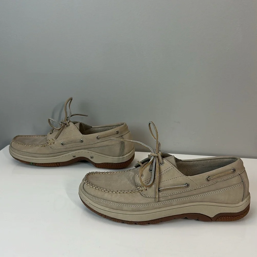 Orvis Cream Leather Topsider Boat Shoes Size 9.5